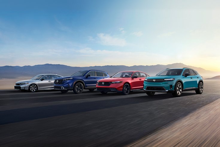 2026 Honda Civic Sedan profile at a gas station with a red fuel nozzle in the capless filler (Compact Sedan).