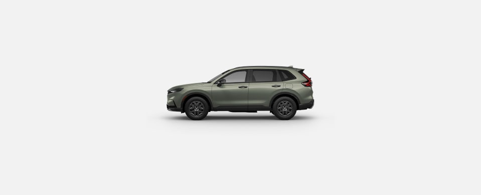 2026 Honda CR-V TrailSport Hybrid in Ash Green Metallic profile parked in a clean white studio setting (Compact Crossover SUV).