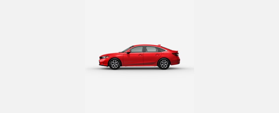 2027 Honda Civic Sedan LX in Rallye Red rofile parked in a clean white studio setting (Compact Sedan). 