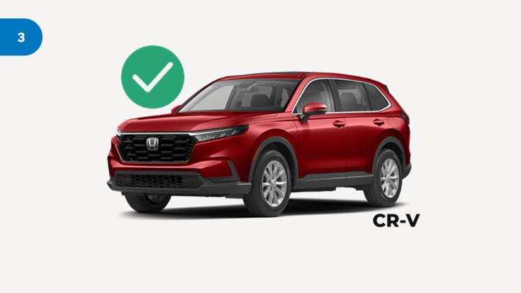 2022 Honda CR-V in Radiant Red Metallic front studio background with a green checkmark (Compact Crossover SUV).
