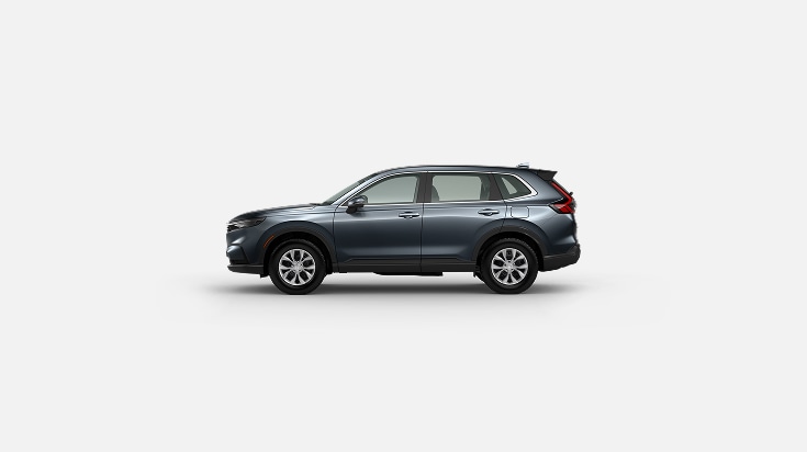 2026 Honda CR-V e:FCEV in Meteorite Gray Metallic profile parked in a clean white studio setting (Fuel Cell EV Compact Crossover SUV). 