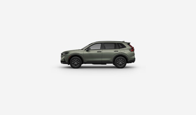 2027 Honda CR-V TrailSport Hybrid in Ash Green Metallic profile on white studio background (Compact Crossover SUV).