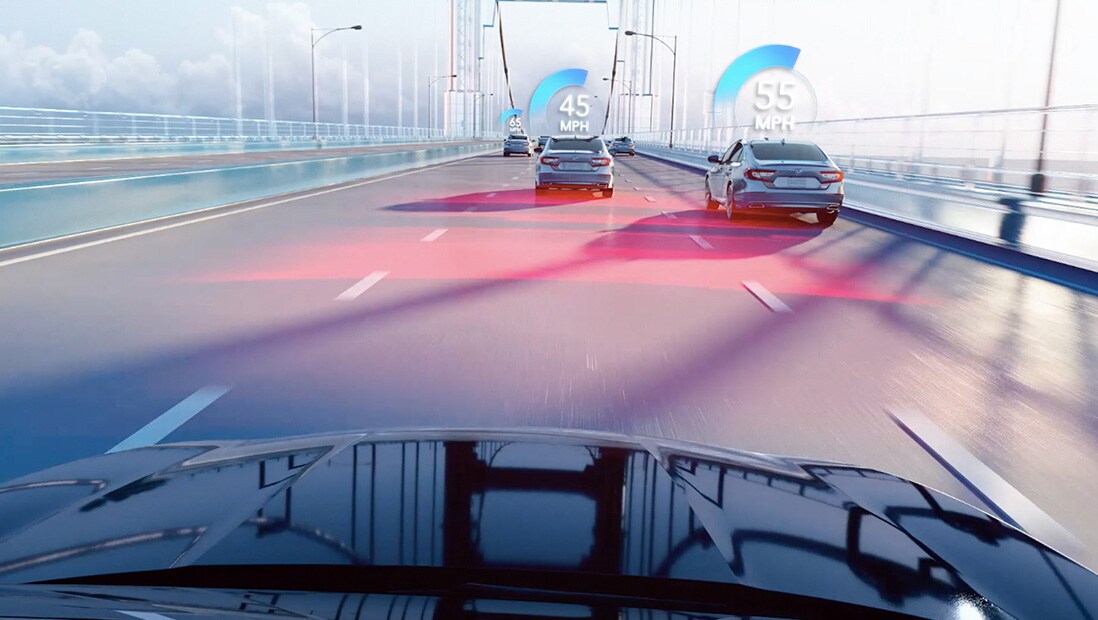 Demonstration of Honda Sensing Adaptive Cruise Control with Low-Speed Follow feature. Plays video. Opens a dialog.