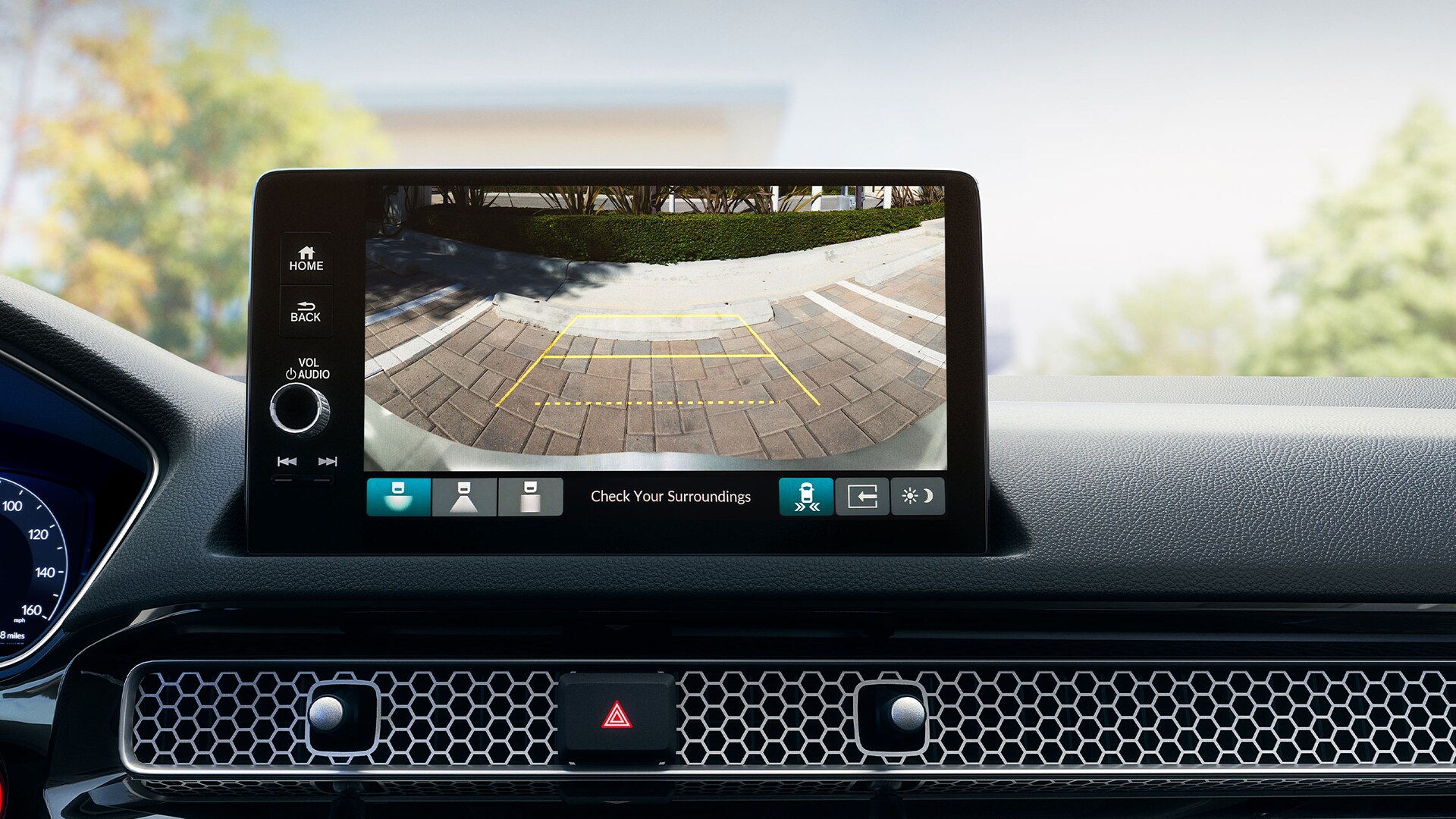 Multi-angle rearview camera detail on the Display Audio touch-screen in the 2022 Honda Civic Sport Touring Hatchback.