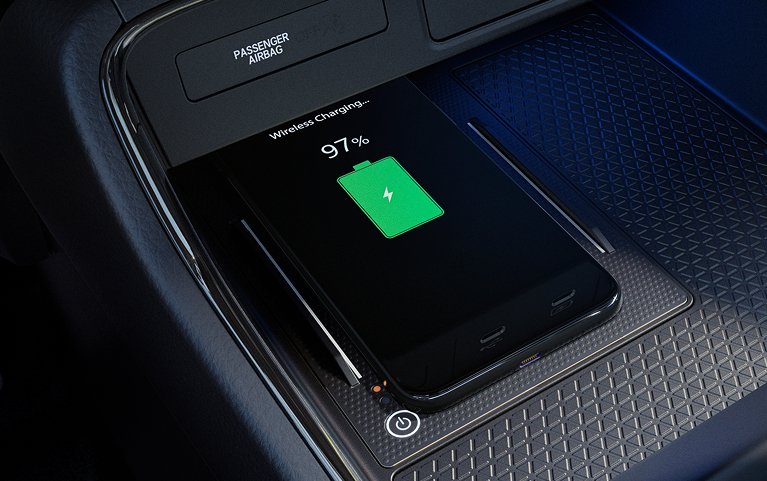 2026 Honda CR-V interior detail shot showing wireless phone charger.