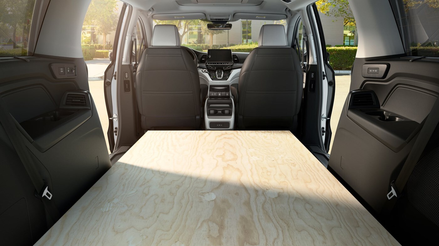 Expanded cargo area inside a 2026 Honda Odyssey with rear seats folded