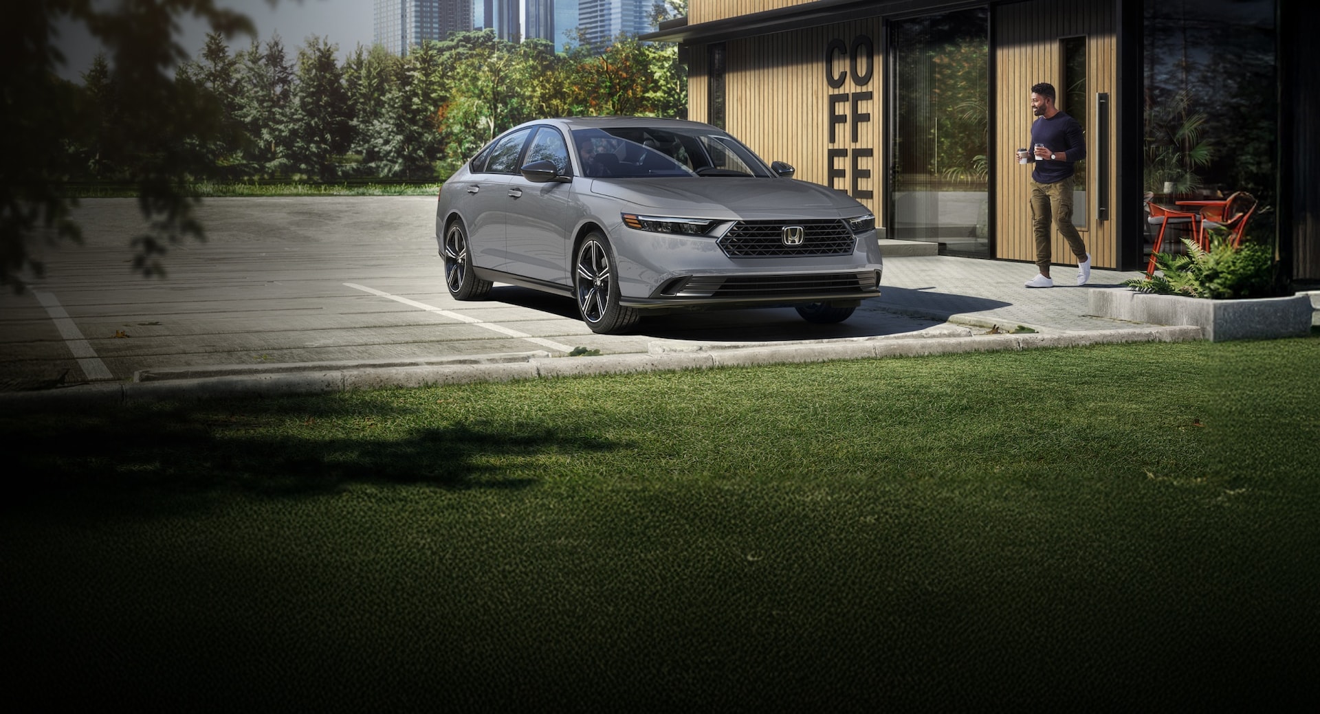2026 Honda Accord parked in front of a cafe in the early morning