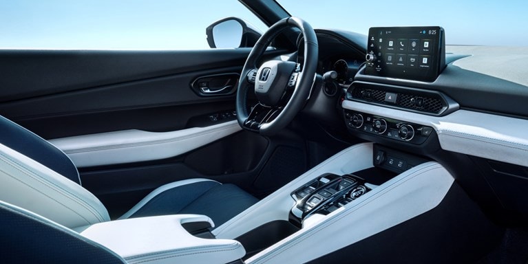 2027 Honda Prelude White interior cabin, passenger point of view (exhilarating hybrid coupe).