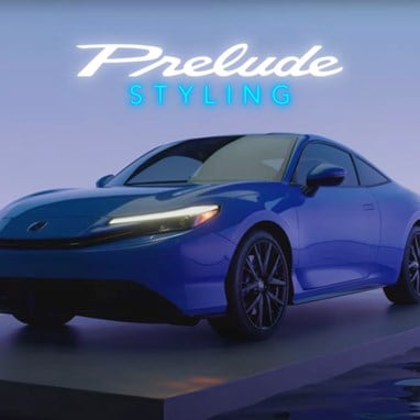 2027 Honda Prelude static 3/4 front view (exhilarating hybrid coupe).