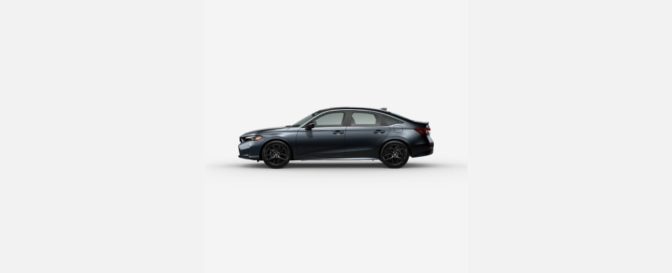 2027 Honda Civic Sedan Sport Hybrid in Meteorite Gray Metallic profile parked in a clean white studio setting (Compact Sedan).