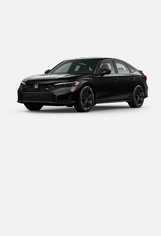 2027 Honda Civic Si Sedan in Crystal Black Pearl front parked in a bright white studio (Compact Sedan).